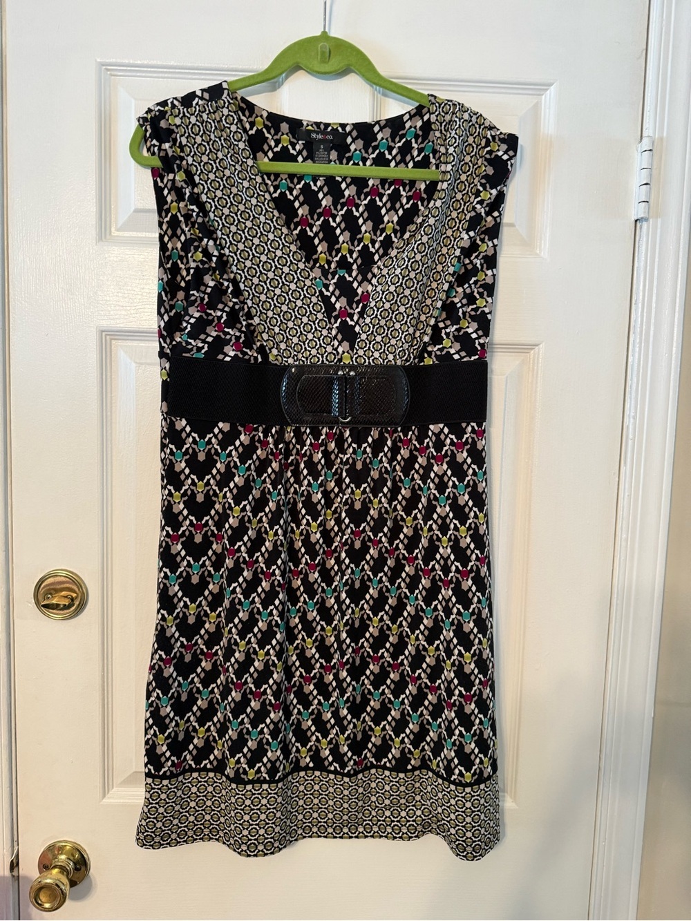 Style & Co. Black Sleeveless Dress with Multicolor Geometric Print